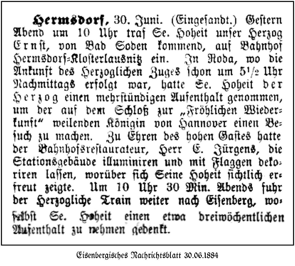 1884-06-30 Hdf Herzog Bahnhofsbesuch